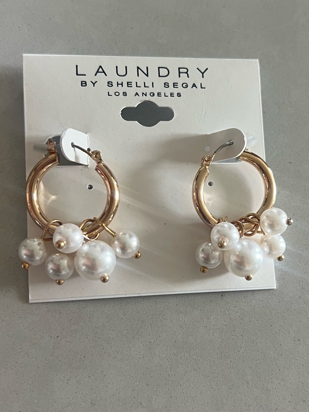 Laundry By Shelli Segal Gold Hoop Earrings with White Pearl Clusters